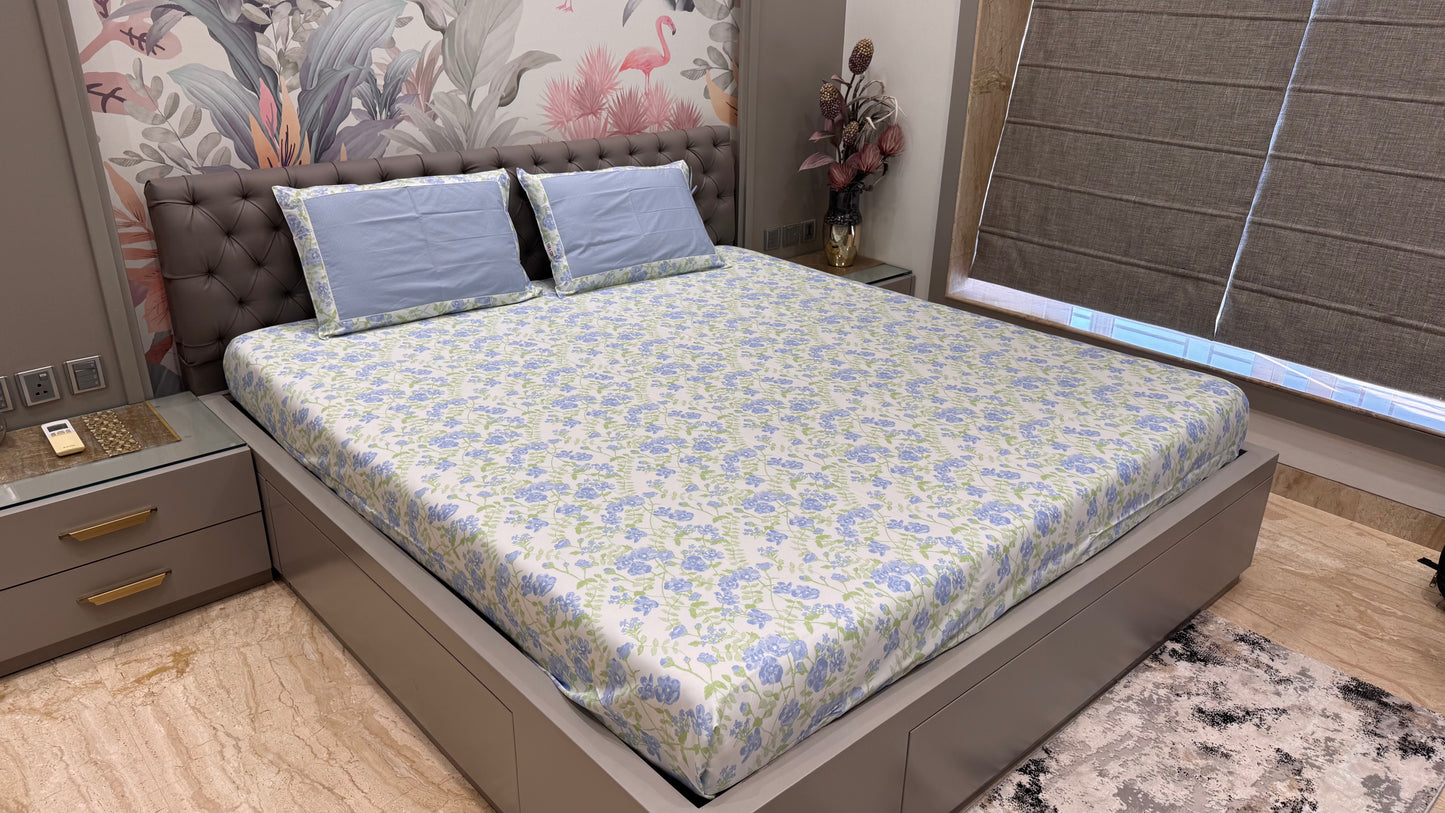 Pure Cotton Blue Floral Colour Export Quality Bedsheet