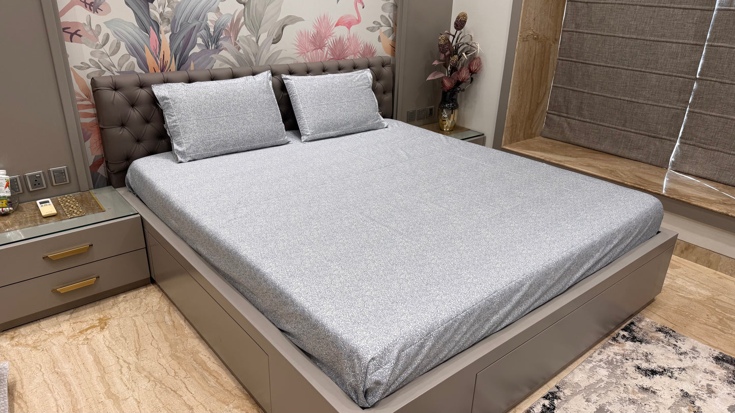 High Thread Count Blue Colour Print Bedsheet