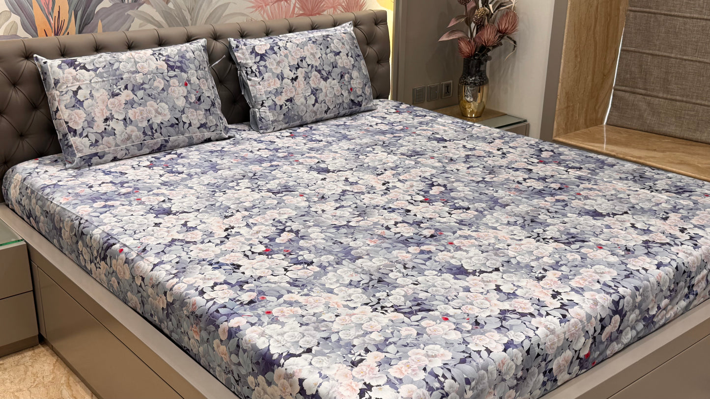 Blue Floral Pure Cotton Bedsheet