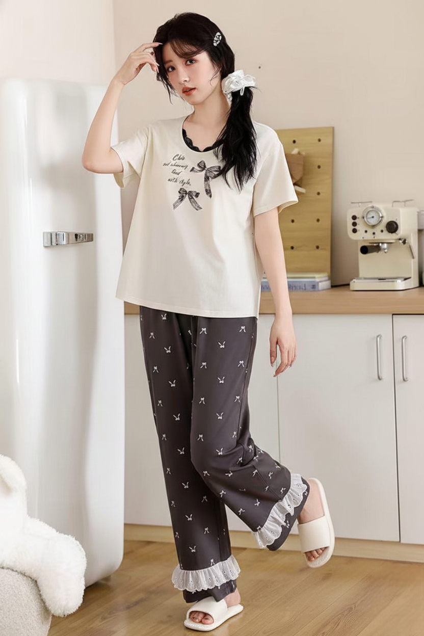 Cream Hosiery Cotton Night Suit Set