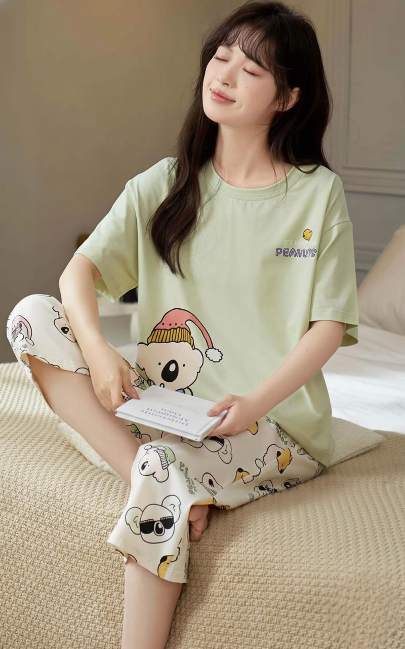 Light Green Hosiery Cotton Night Suit