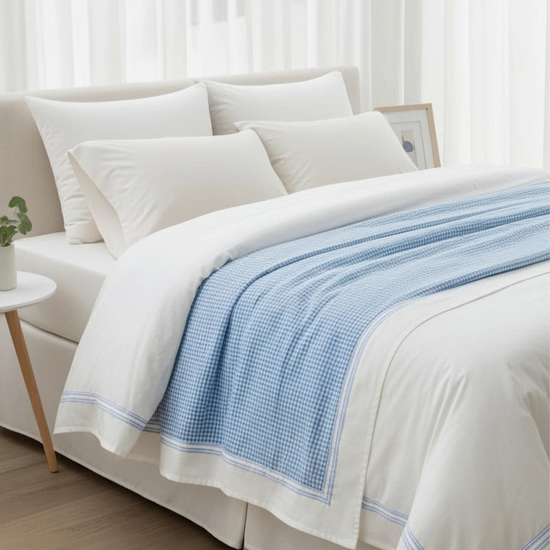 Sky Blue Colour Check Pure Cotton AC Dohar