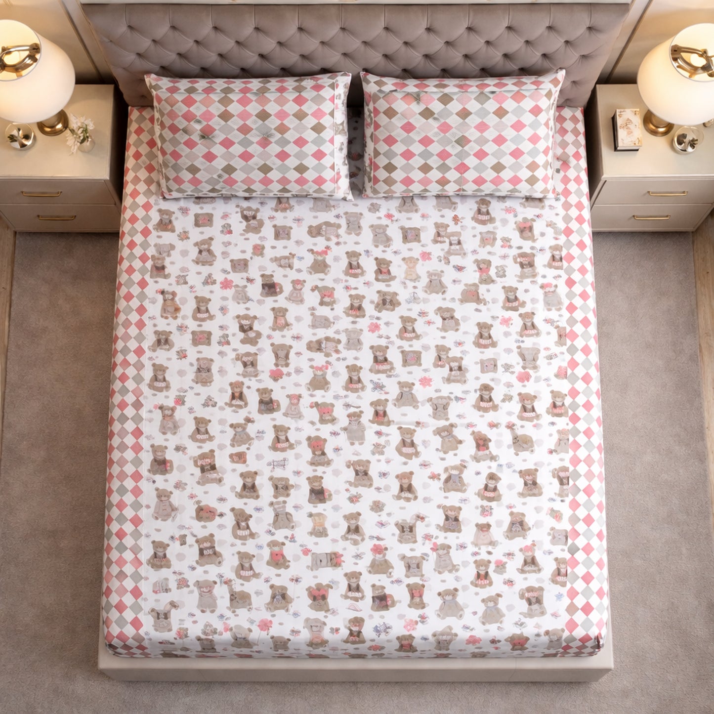 Baby Print Soft Teddy Bear Print Pure Cotton Bedsheet