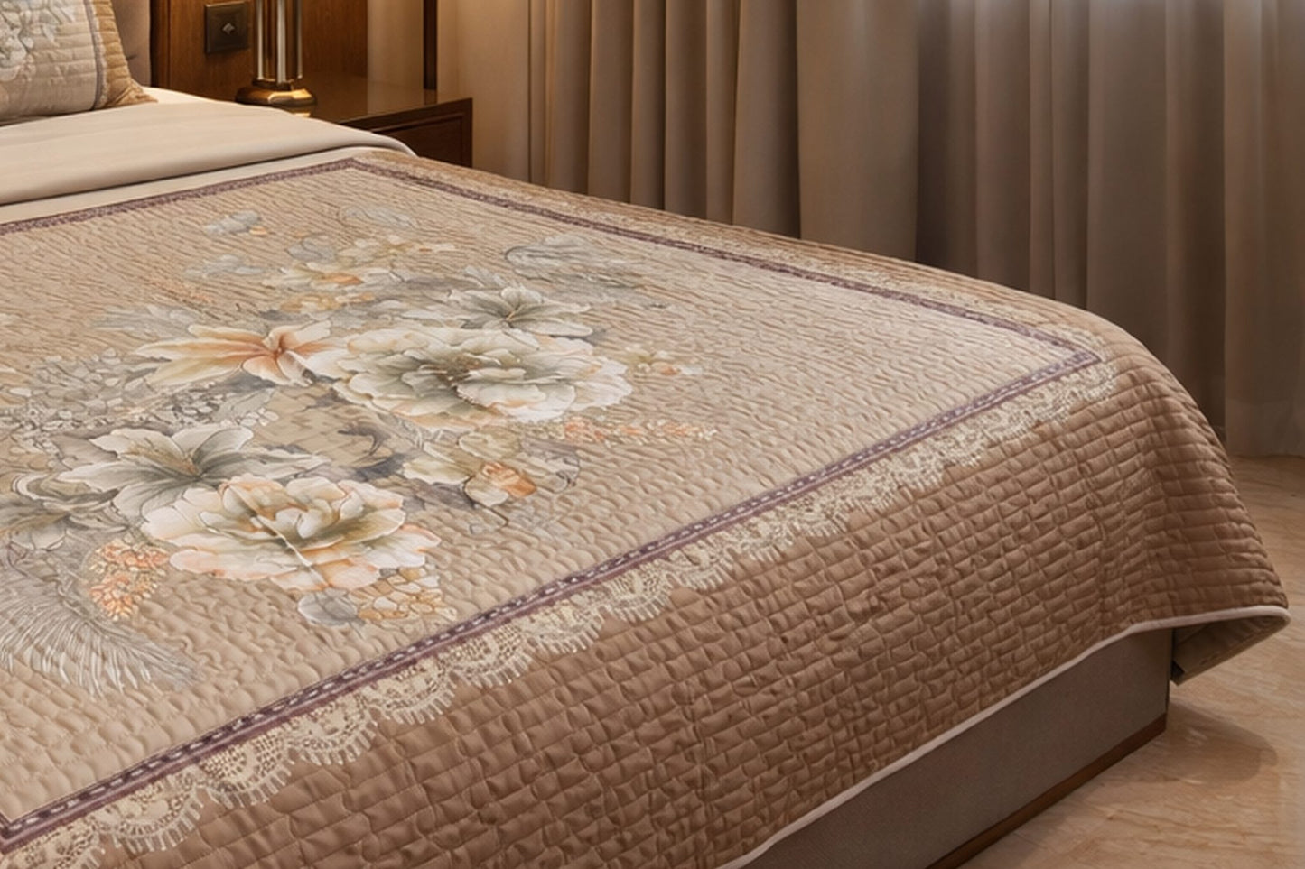 Exclusive Beige Floral Digital Bedcover