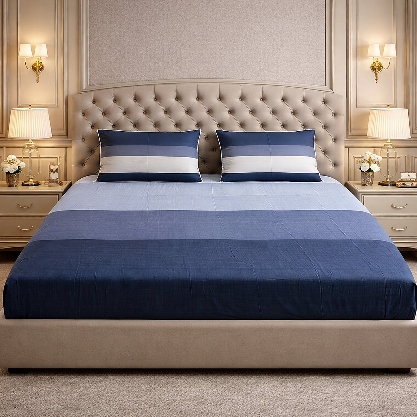 Dark Stripe Printed Pure Cottton Bedsheet