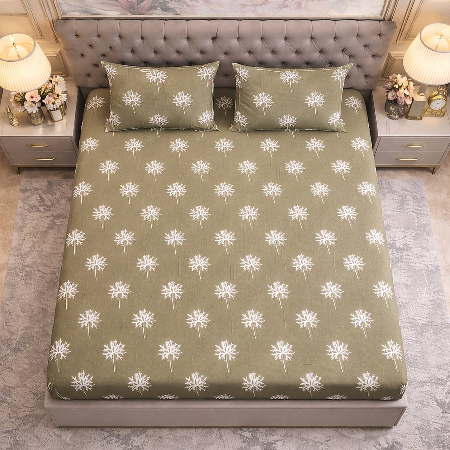 High Quality Green Colour Pure Cotton Printed Bedsheet
