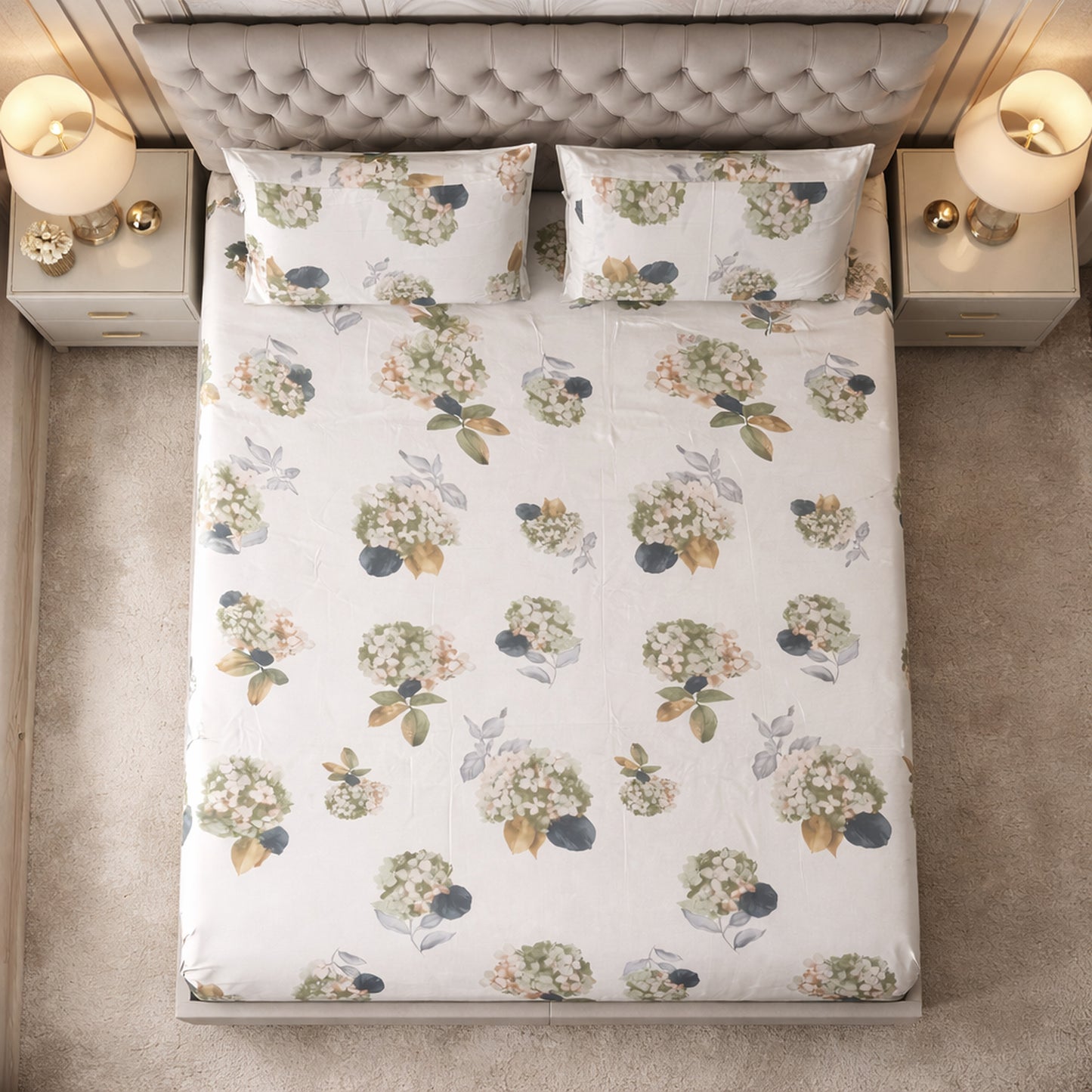 White Floral Colour Pure Cotton Printed Bedsheet