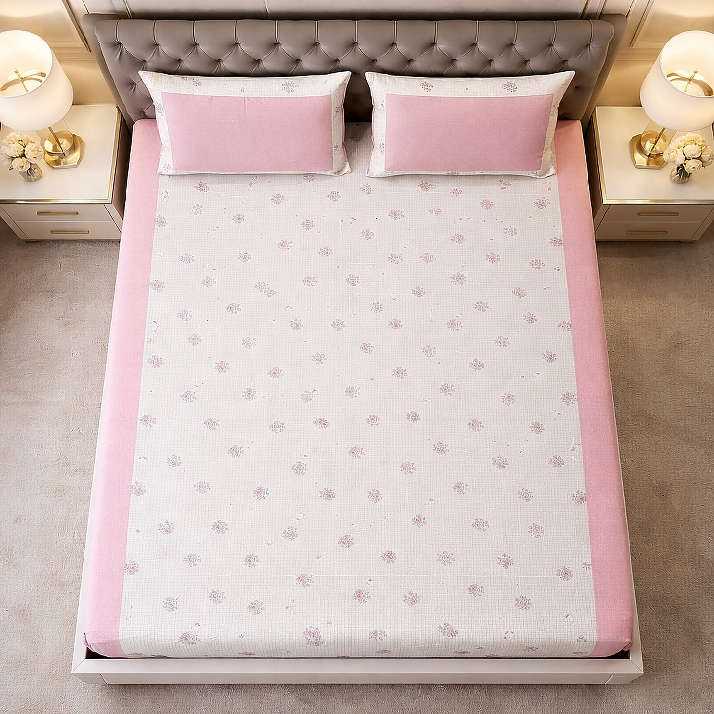 Pink Colour Floral Print Pure Cotton Bedsheet