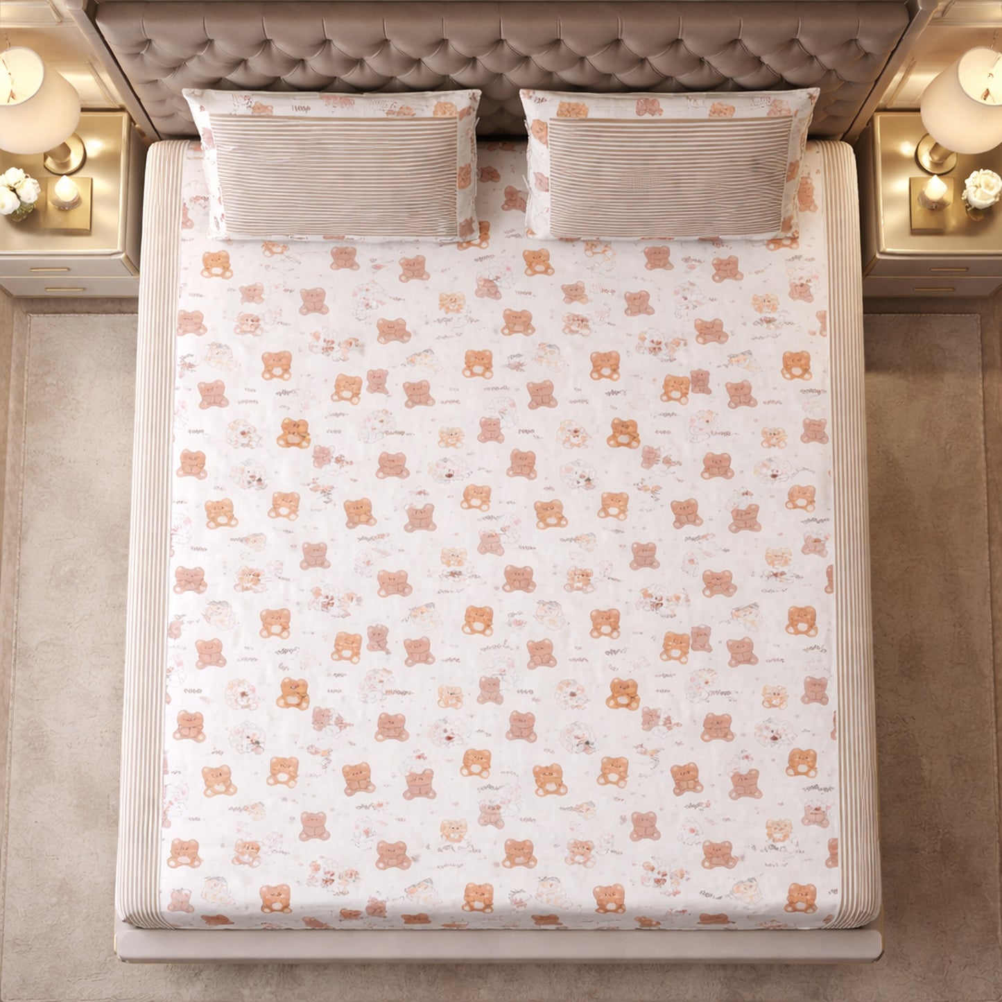 Cozy Cotton Brown Colour Teddy Bear Print Bedsheet