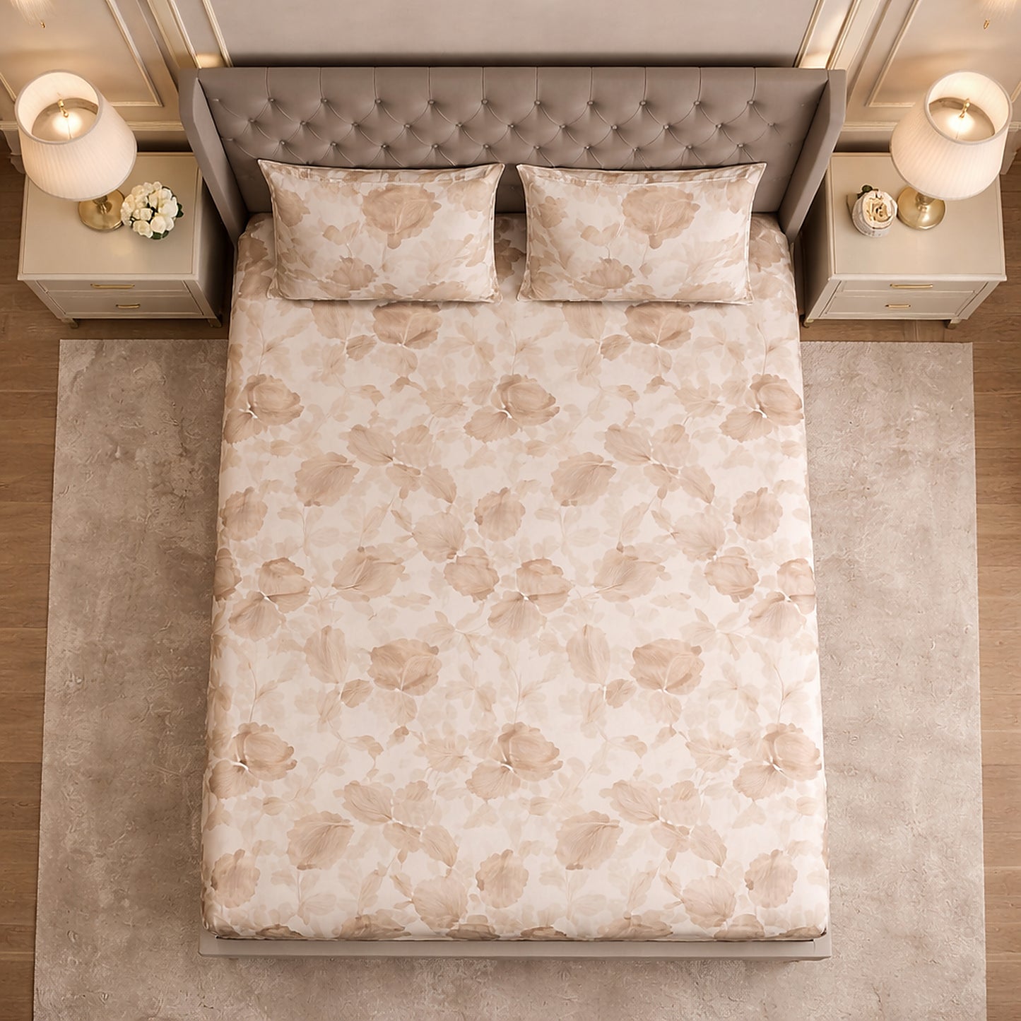 Comfortable Imported Pure Cotton Satin Peach Printed Bedsheet
