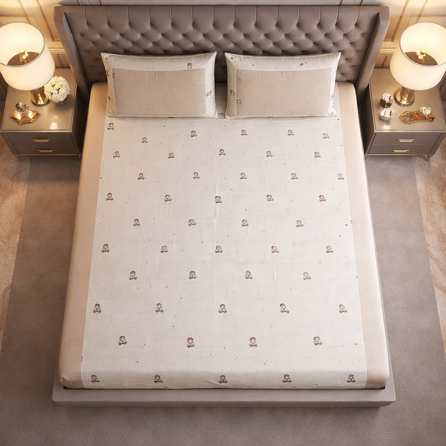 Beige Colour Imported Pure Cotton Teddy Bear Bedsheet