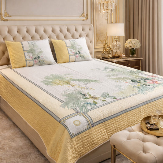 Elegant Yellow Floral Digital Bedcover