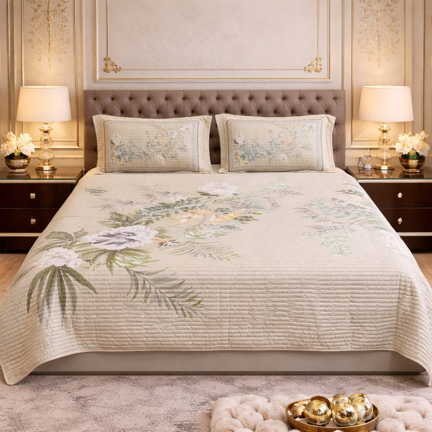 Elegant Sober Floral Digital Bedcover
