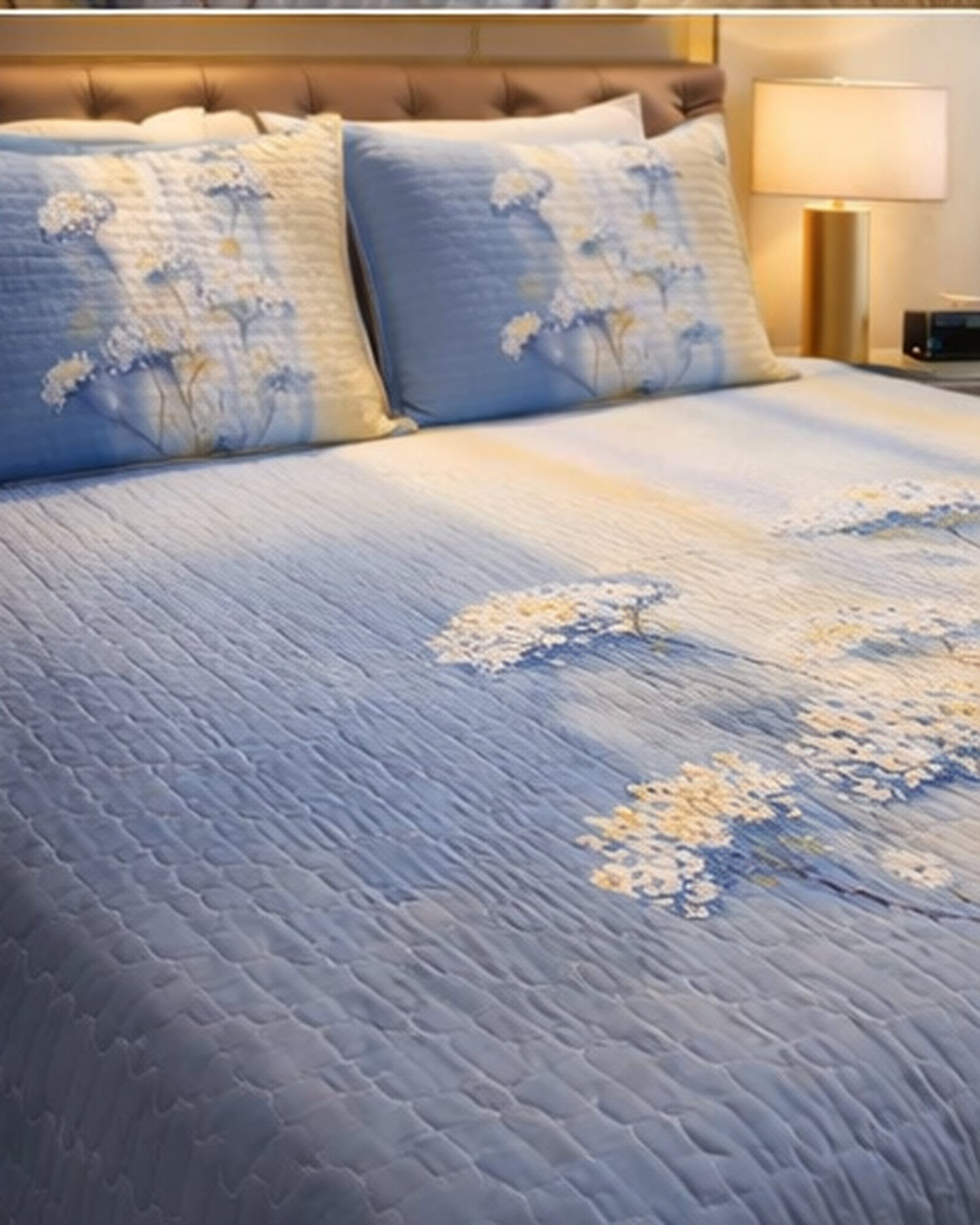 Shaded Blue Yellow Floral Digital Bedcover