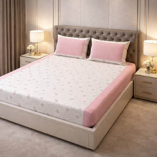 Pink Colour Floral Print Pure Cotton Bedsheet