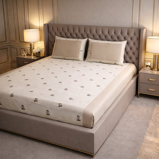 Beige Colour Imported Pure Cotton Teddy Bear Bedsheet