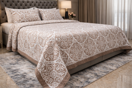 Brown Abstract Jacquard Pure Cotton Only Bedcover