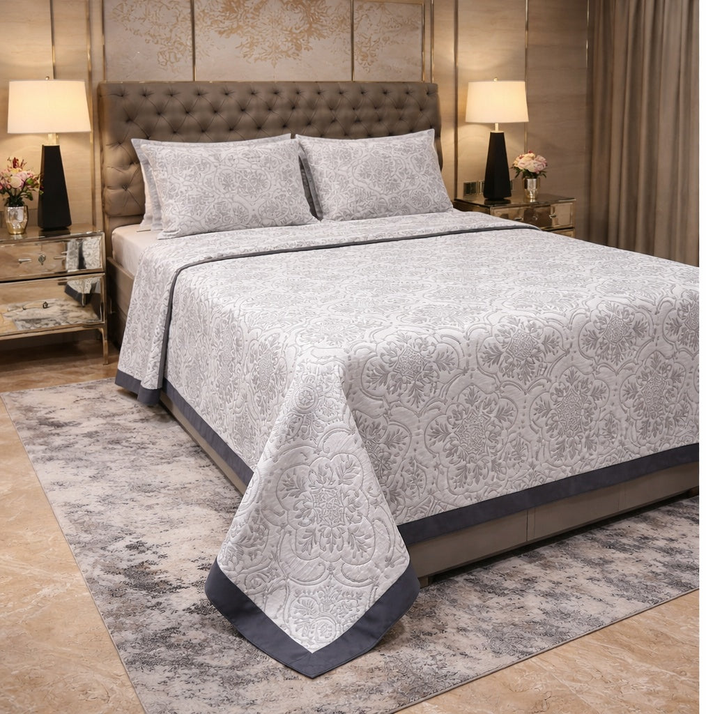 Grey Abstract Jacquard Pure Cotton Only Bedcover