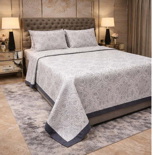 Grey Abstract Jacquard Pure Cotton Only Bedcover