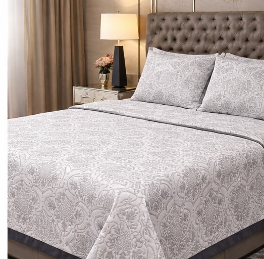 Grey Abstract Jacquard Pure Cotton Only Bedcover