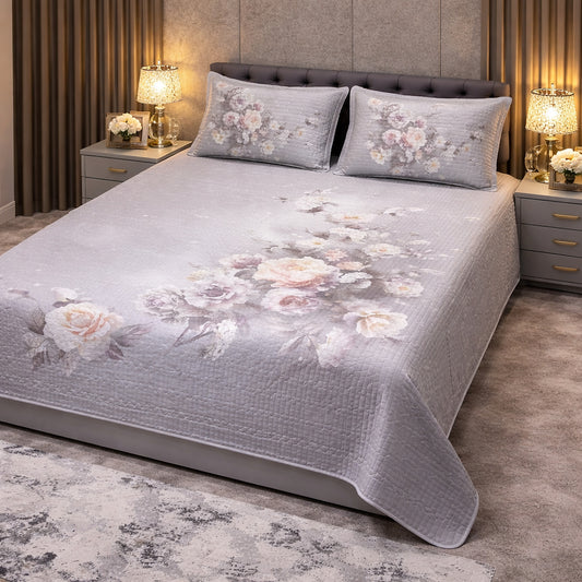 Elegant Exclusive Floral Digital Grey Bedcover