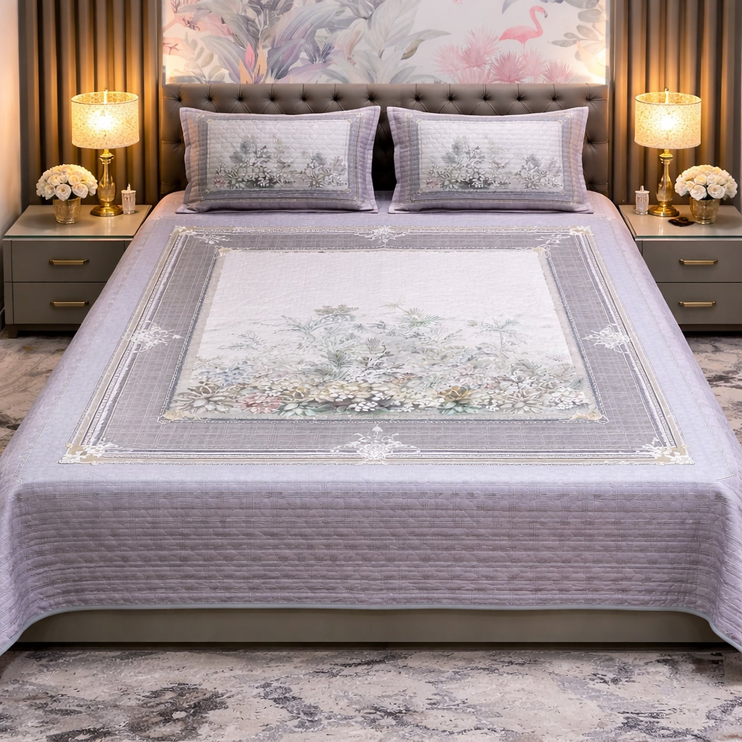 Elegant Sober Purple Frame Design Digital Bedcover