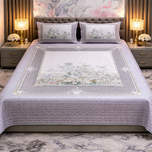 Elegant Sober Purple Frame Design Digital Bedcover