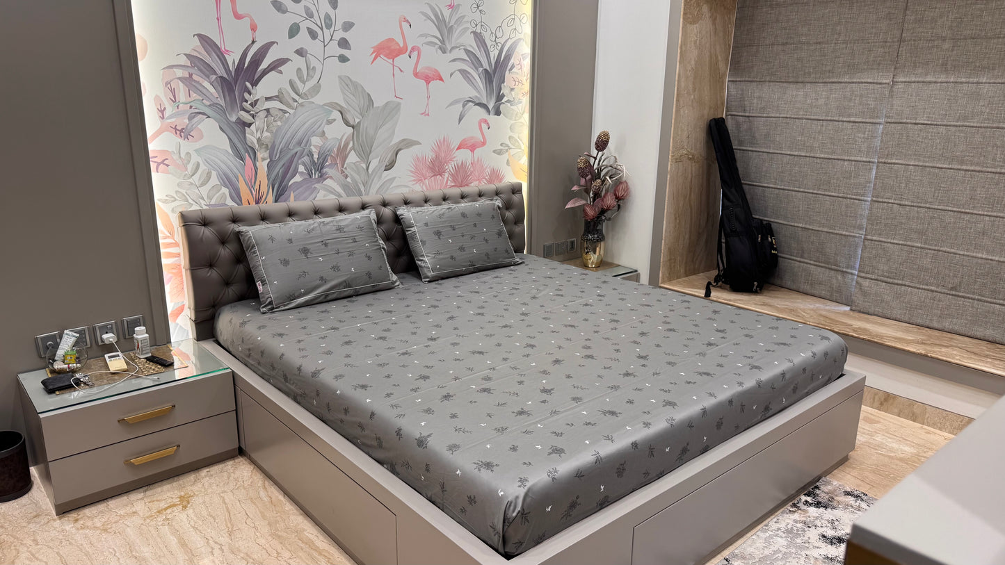 Premium Grey Cotton High Thread Count Bedsheet