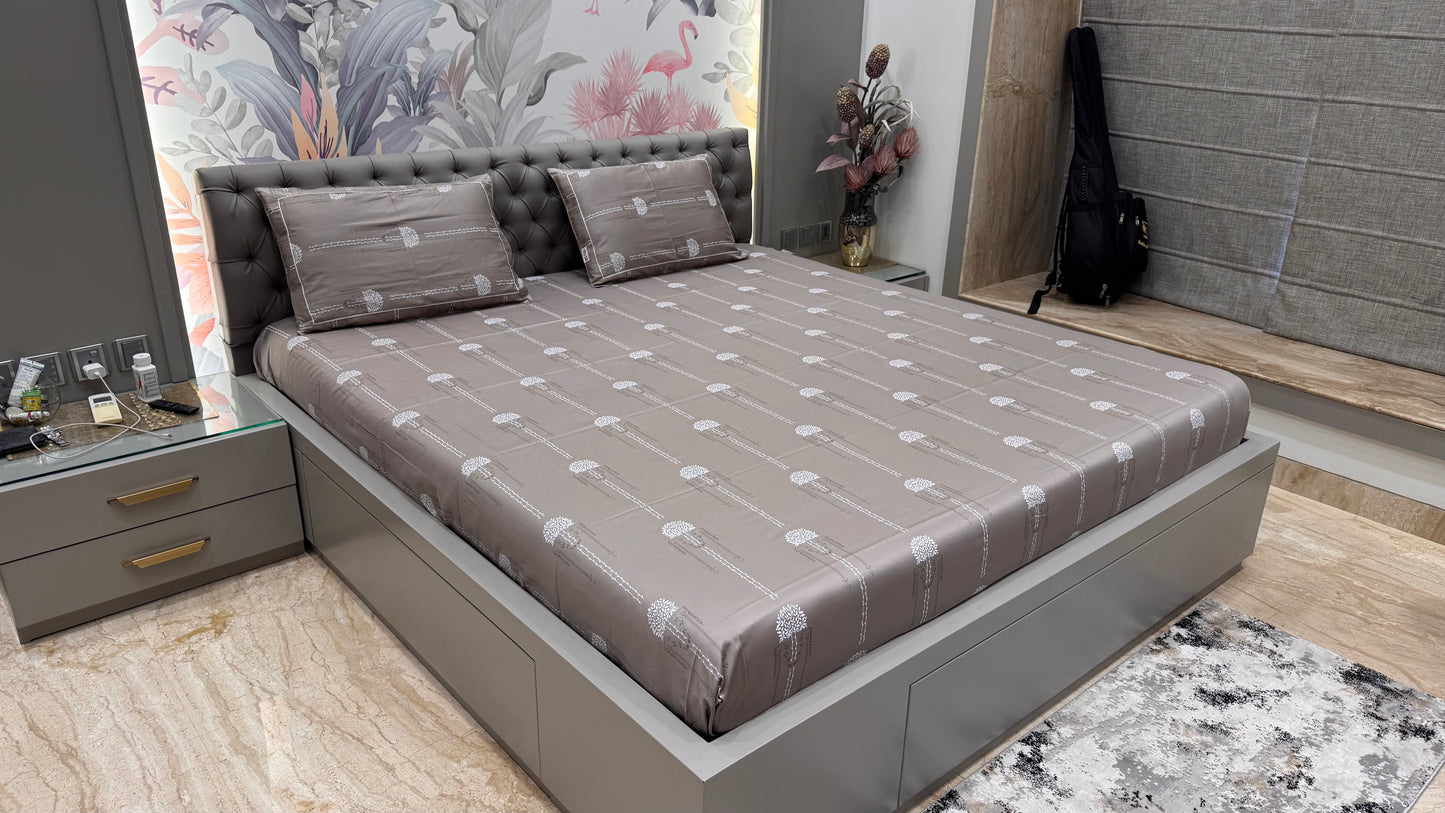Pure Charcoal Grey Cotton High Thread Count Bedsheet