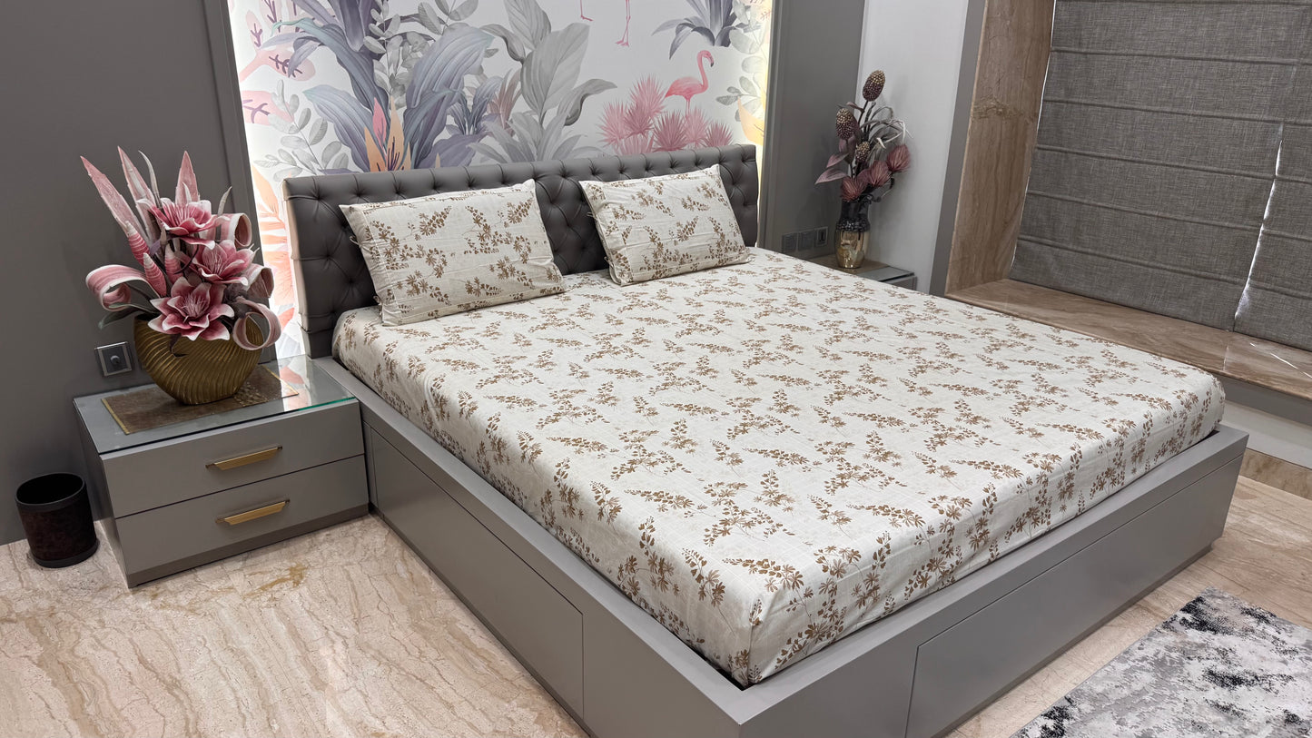 Pure Cotton Geometrical and Floral Print Bedsheet