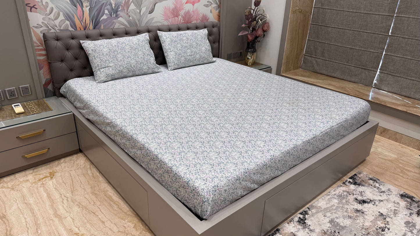 Small Floral Multicolour Print Cotton Satin Bedsheet