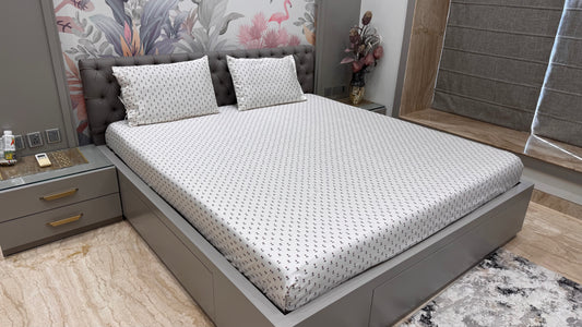 White Super Fine Cotton Satin Small Floral Print Bedsheet