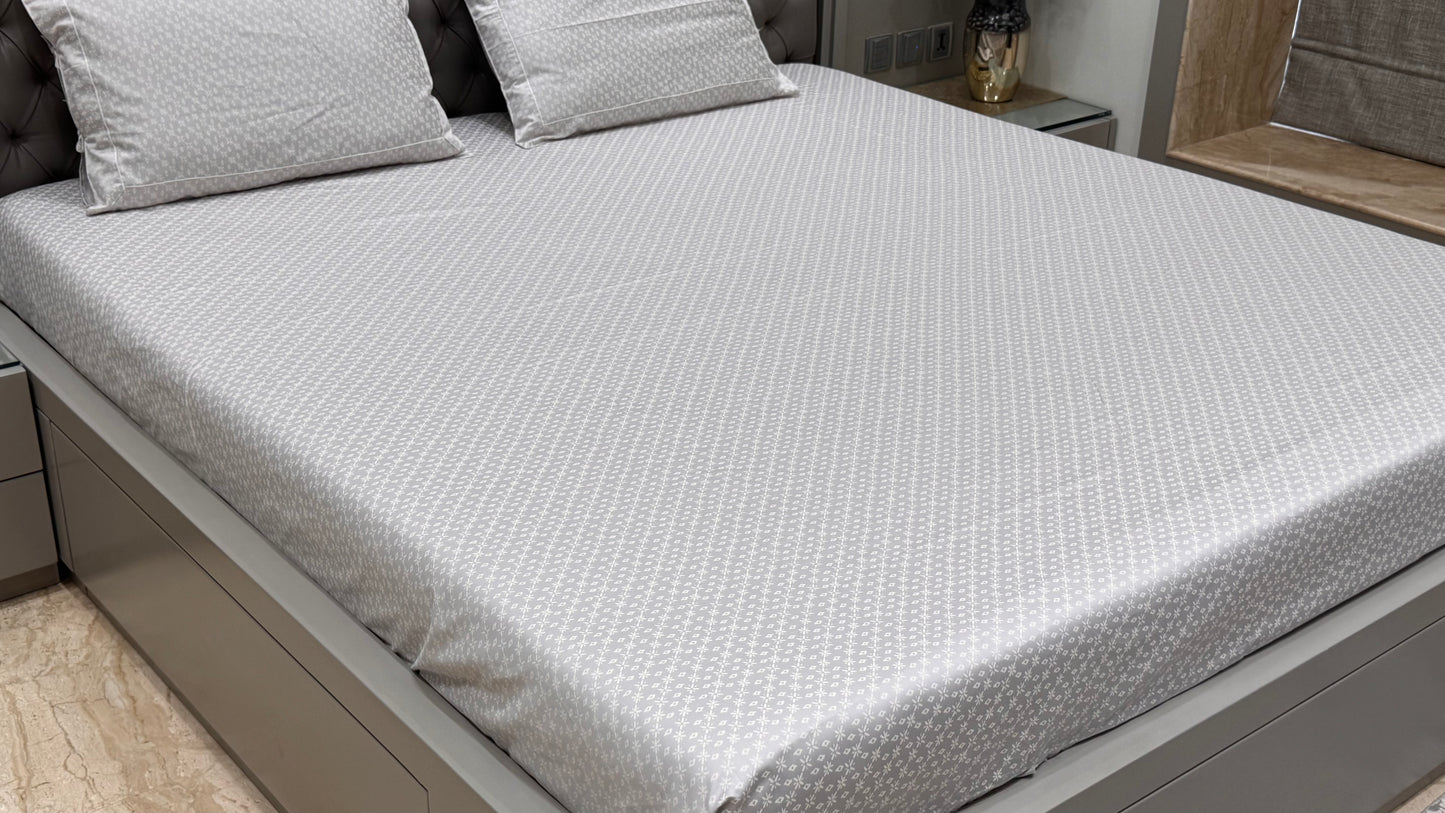 High Thread Count Grey Pure Cotton Satin Bedsheet