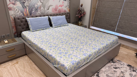 Pure Cotton Blue Floral Colour Export Quality Bedsheet