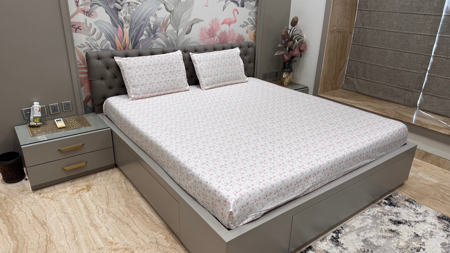 Pure Cotton Surplus Quality Red & White Print Bedsheet