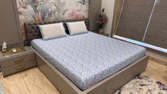 Pure Cotton Blue Floral Colour Bedsheet