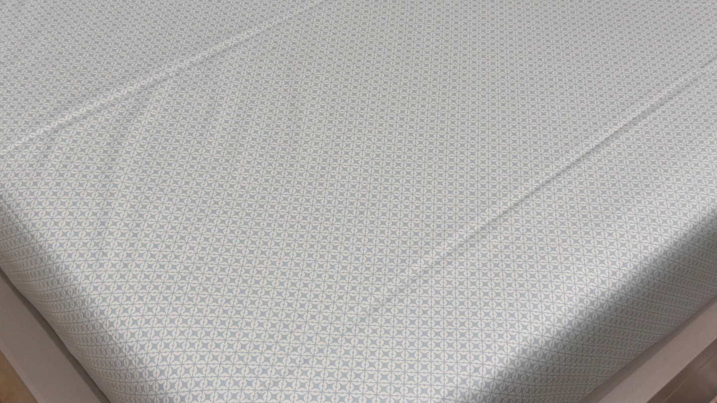 Pure Cottan Satin Blue Geometric Print Bedsheet