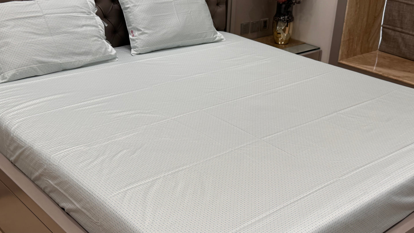 Pure Cottan Satin Blue Geometric Print Bedsheet