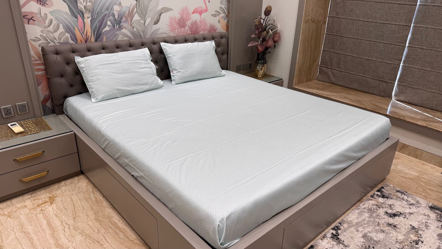Pure Cottan Satin Blue Geometric Print Bedsheet