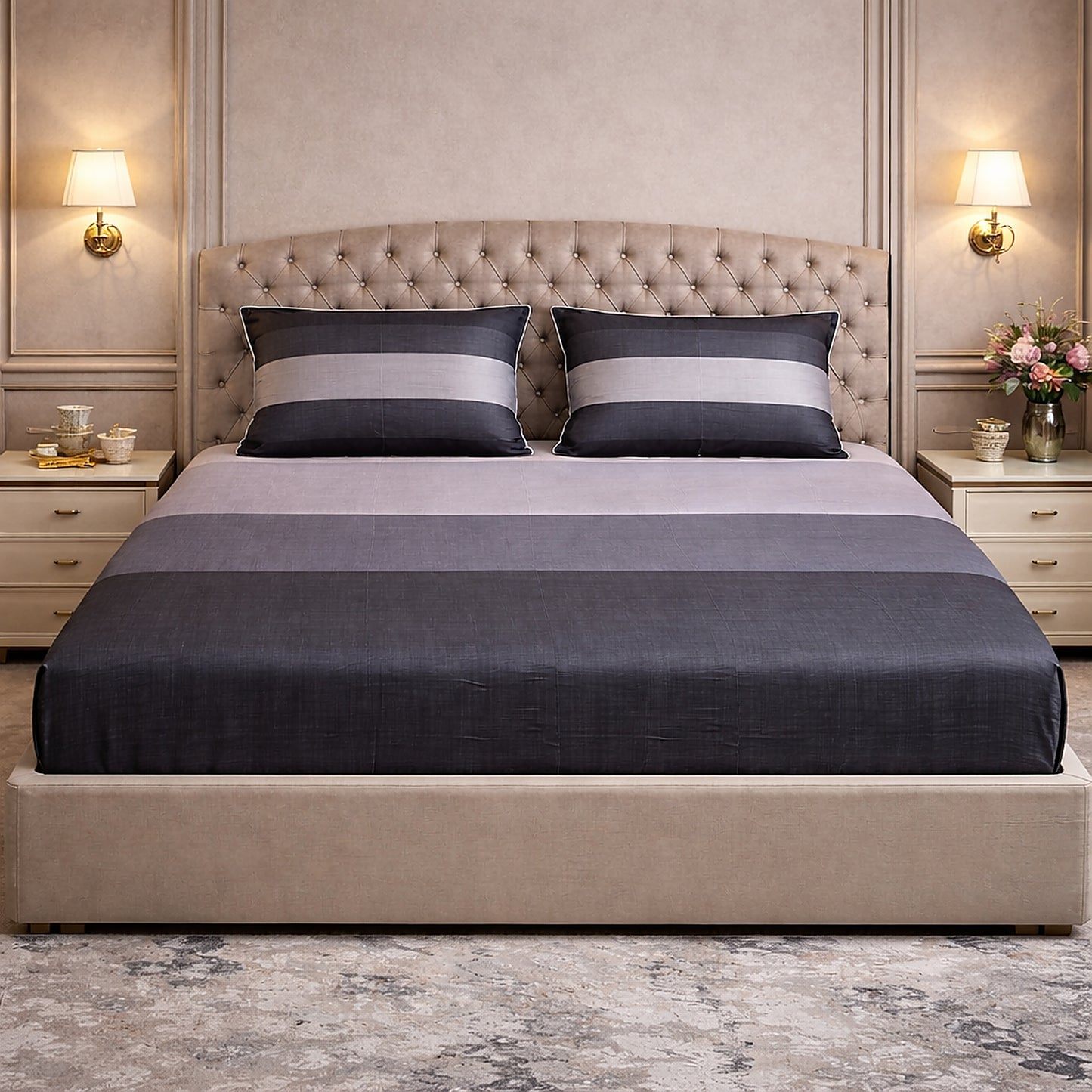 Dark Stripe Printed Pure Cottton Bedsheet