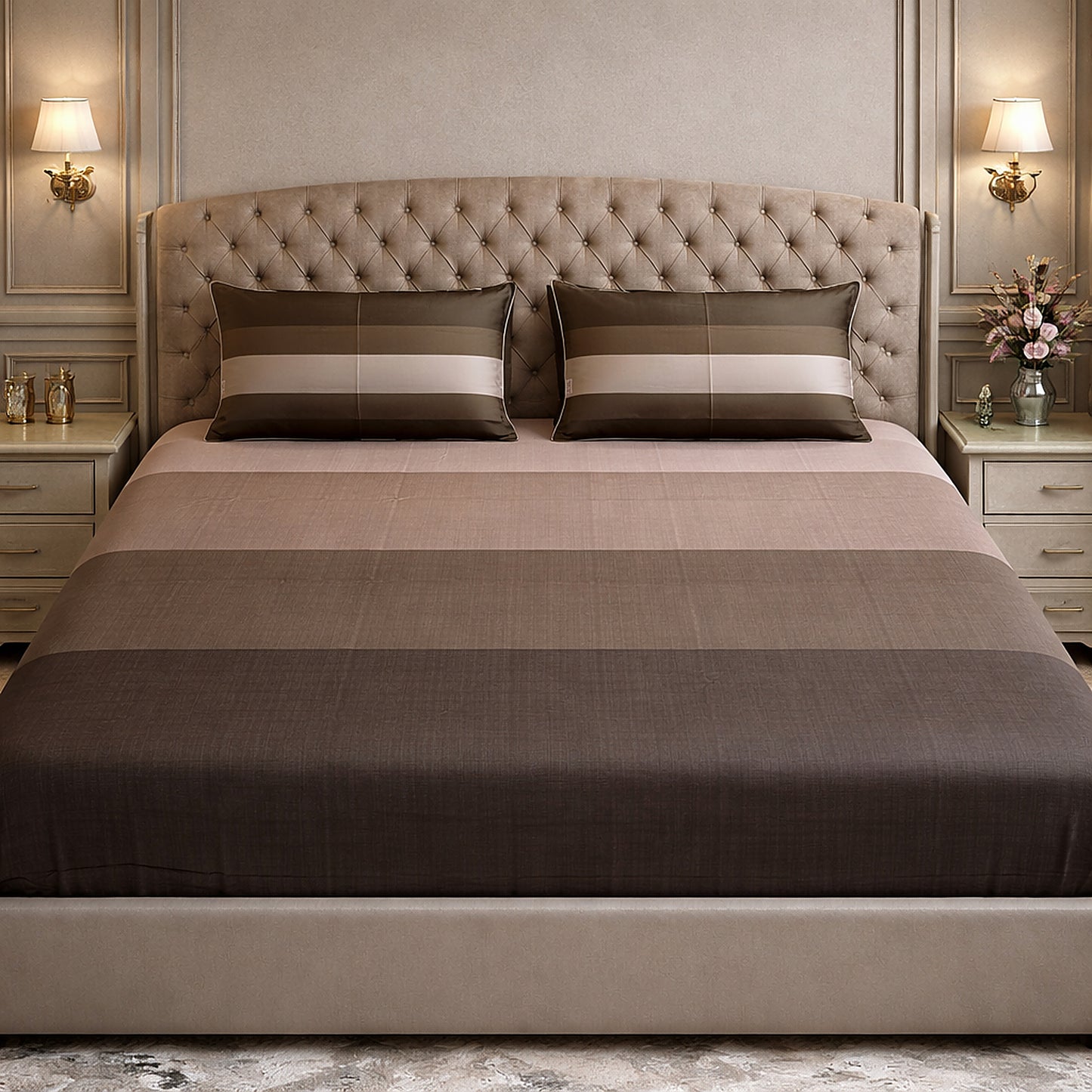 Dark Stripe Printed Pure Cottton Bedsheet