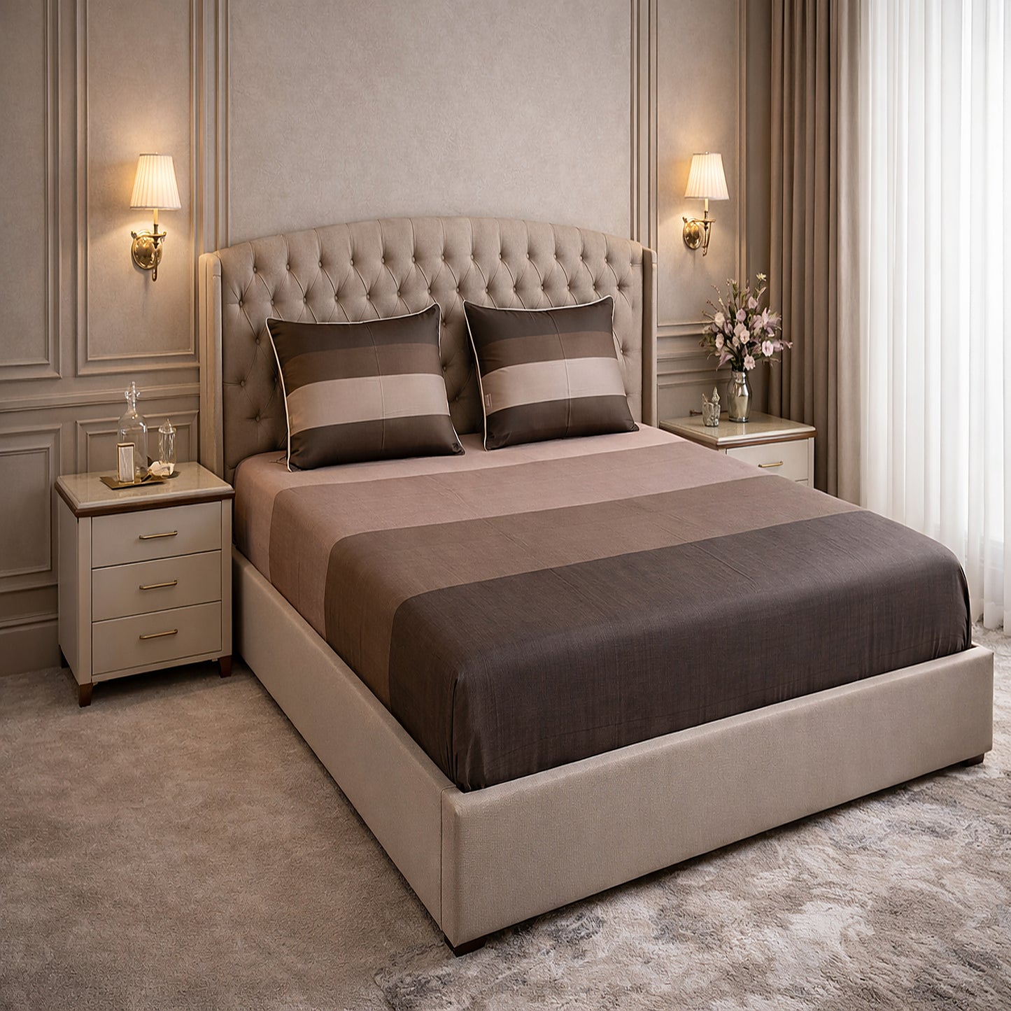 Dark Stripe Printed Pure Cottton Bedsheet