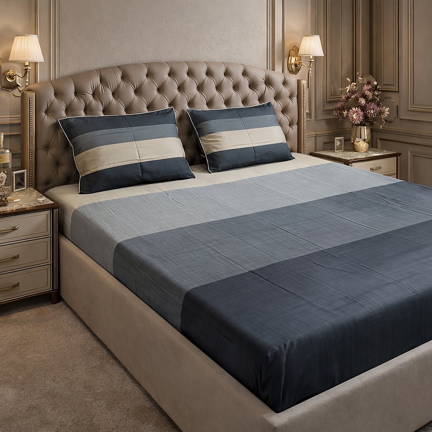 Dark Stripe Printed Pure Cottton Bedsheet