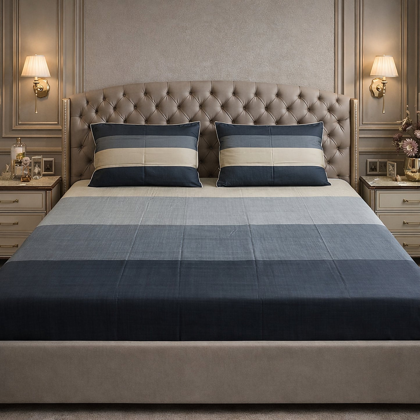 Dark Stripe Printed Pure Cottton Bedsheet