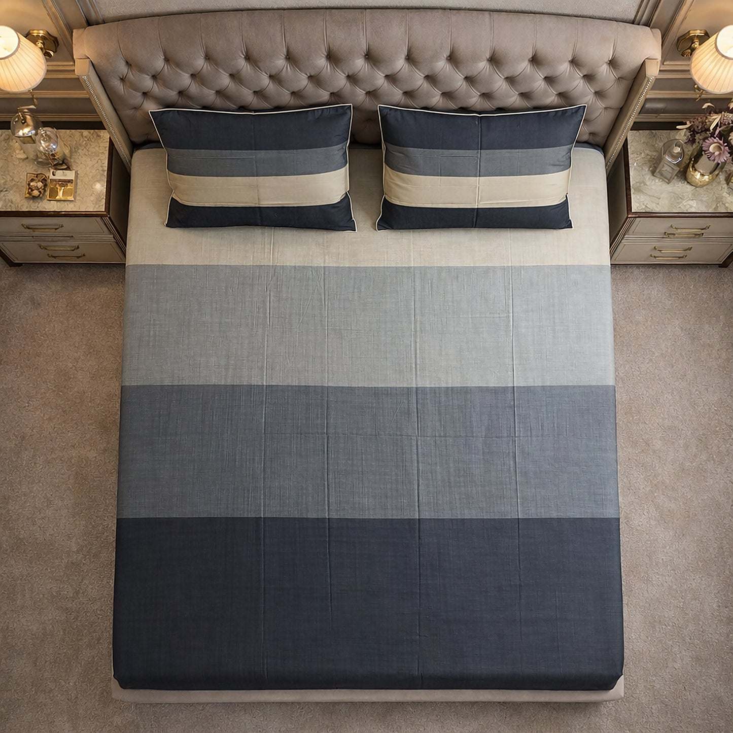 Dark Stripe Printed Pure Cottton Bedsheet
