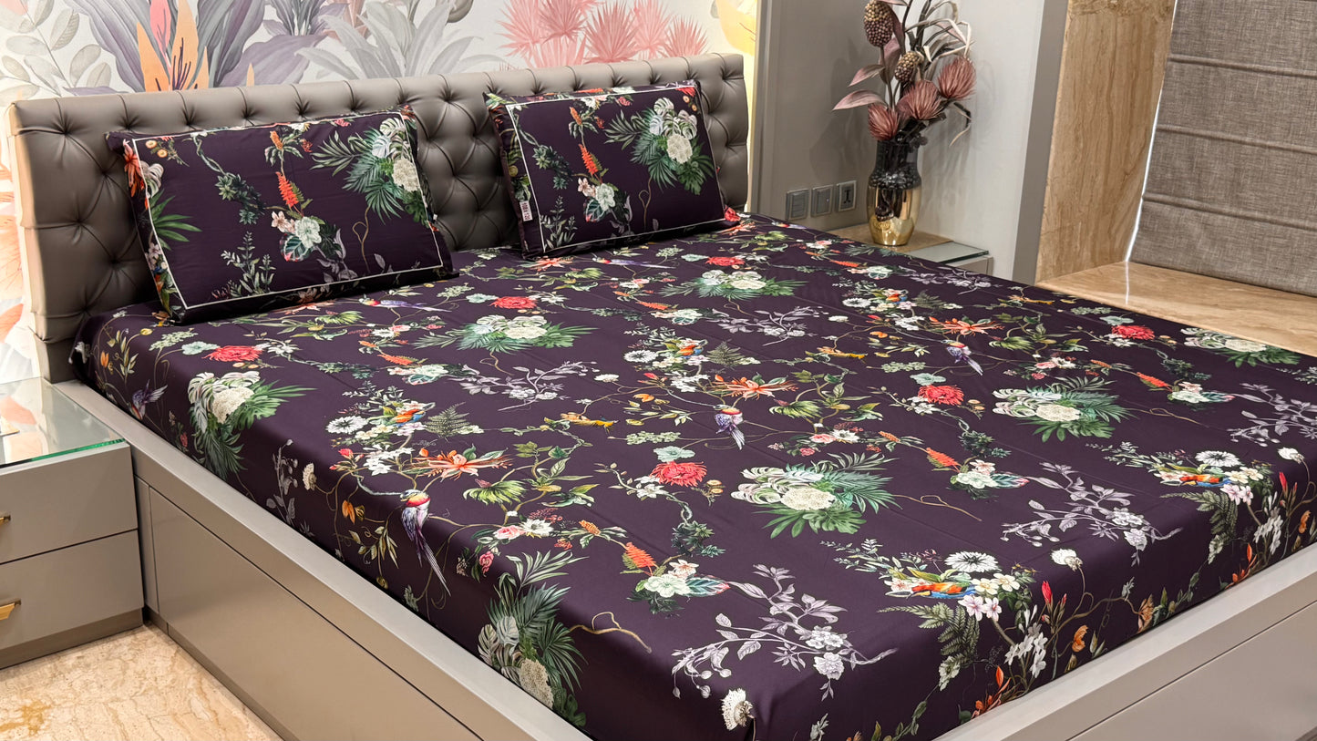 Purple Floral Pure Cotton Bedsheet