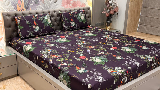 Purple Floral Pure Cotton Bedsheet