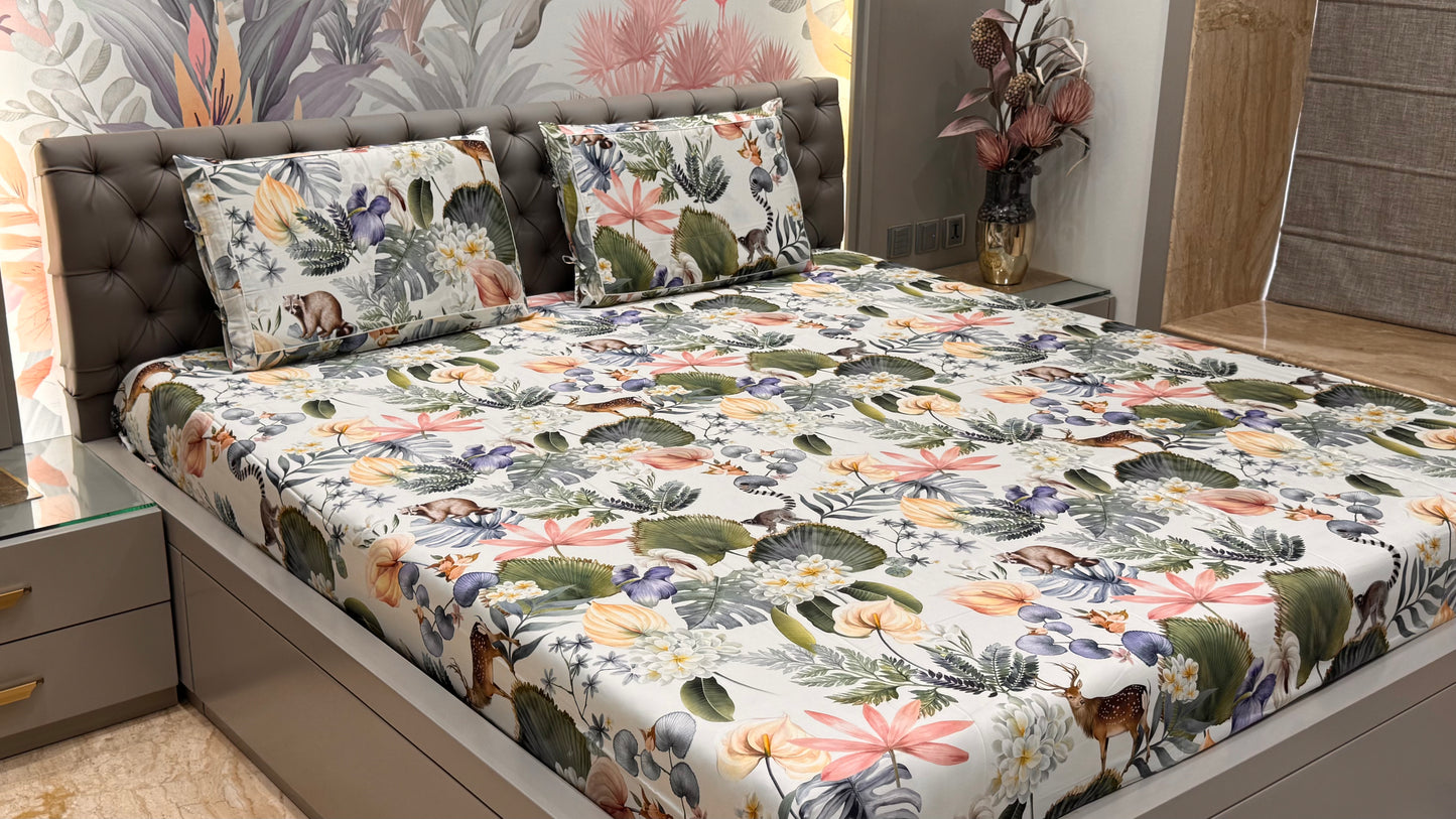 White Floral Pure Cotton Bedsheet