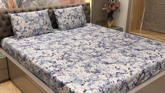 Blue Floral Pure Cotton Bedsheet