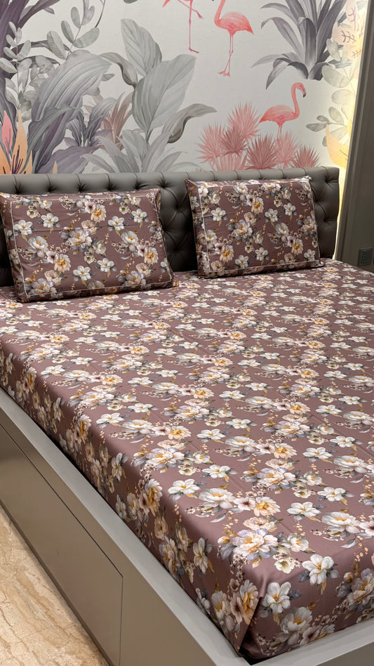 Brown Digital Floral Micro Bedcover Set